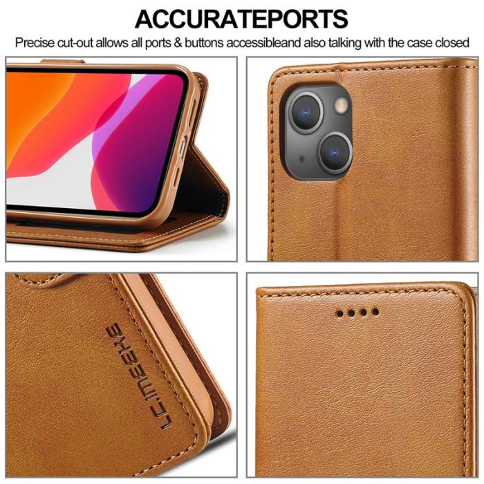 LC.imeeke - LC.IMEEKE iPhone 13 Plånboksfodral i Konstläder - Brun