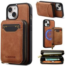 LC.imeeke - LC.IMEEKE L6 iPhone 15 Plus Pl&aring;nboksfodral Konstl&auml;der - Brun