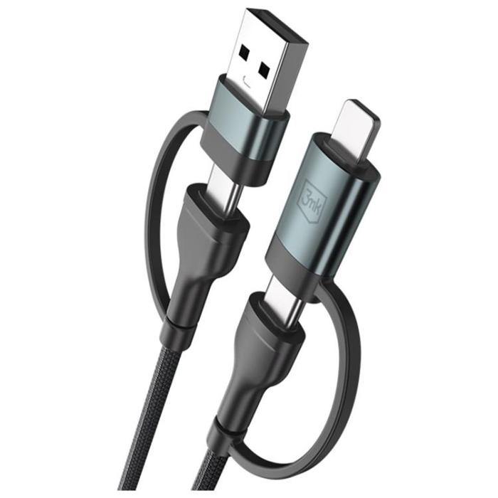 3MK - 3MK USB-A/USB-C till USB-C/Lightning 60W kabel 9V/2A 1.2m Hyper - Svart