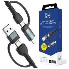3MK - 3MK USB-A/USB-C till USB-C/Lightning 60W kabel 9V/2A 1.2m Hyper - Svart