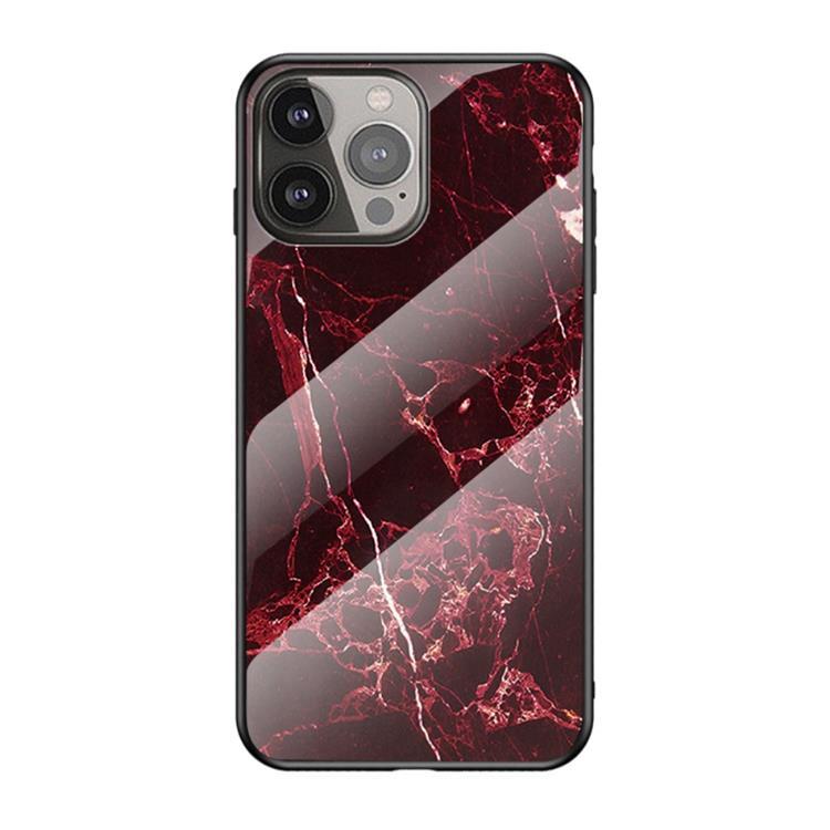 Anti-Scratch Härdat Glas Skärmskydd Skal iPhone 13 Pro - Röd Marble | 2353 | AlltMobil