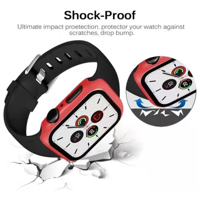 OEM - 2-in-1 Skal Och Härdat Glas Skärmskydd Apple Watch 7 45 mm - Röd