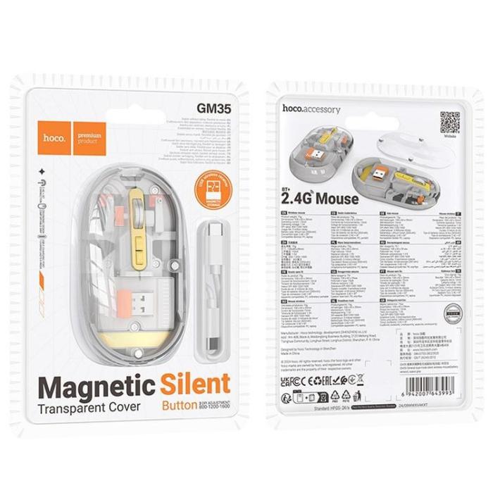 Hoco - Hoco Trådlös Mus Dual-mode 2.4G 1600 dpi SILENT GM35 - Rymdgrå