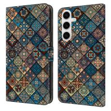 OEM - Samsung Galaxy S26 Fodral M&ouml;nstertryck St&auml;ll L&auml;der Flip - Bl&aring; Blommig