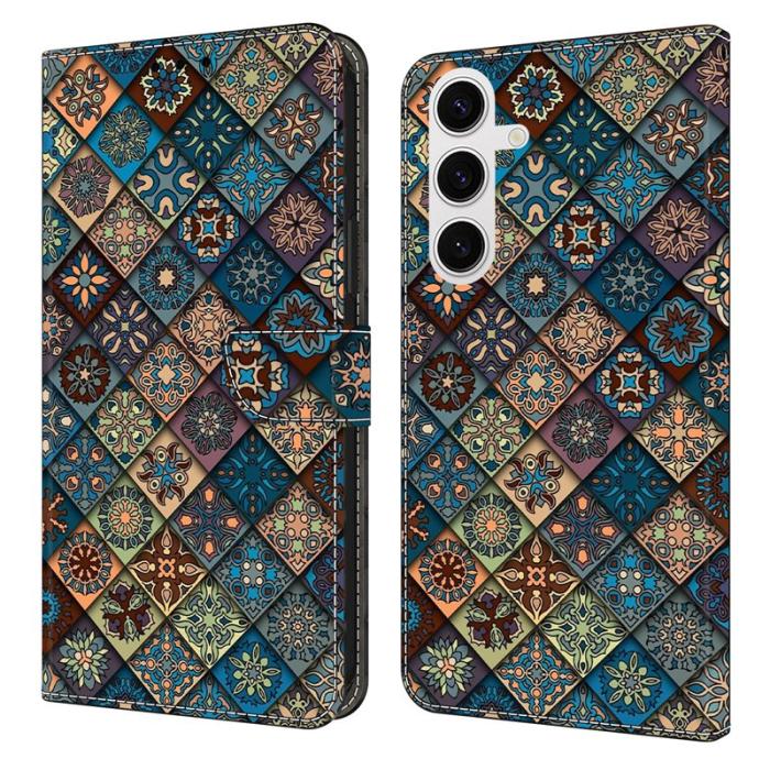 OEM - Samsung Galaxy S26 Fodral Mönstertryck Ställ Läder Flip - Blå Blommig