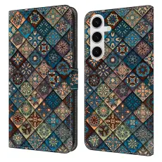 OEM - Samsung Galaxy S26 Fodral M&ouml;nstertryck St&auml;ll L&auml;der Flip - Bl&aring; Blommig