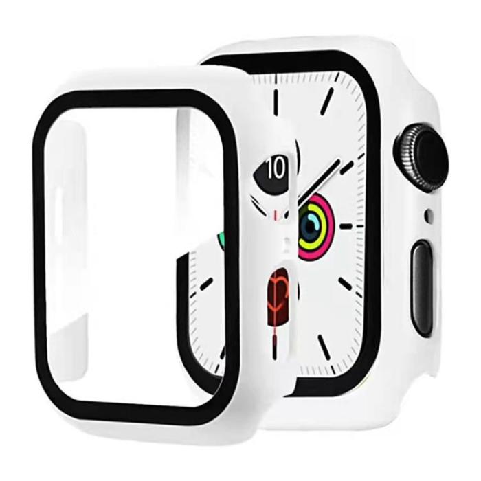A-One Brand - 2-in-1 Skal Och Härdat Glas Skärmskydd Apple Watch 7 41 mm - Vit