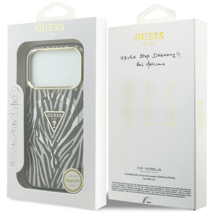 Guess - Guess Mobilskal För iPhone 18 Pro/17 Pro Magsafe IML Zebra Glitter