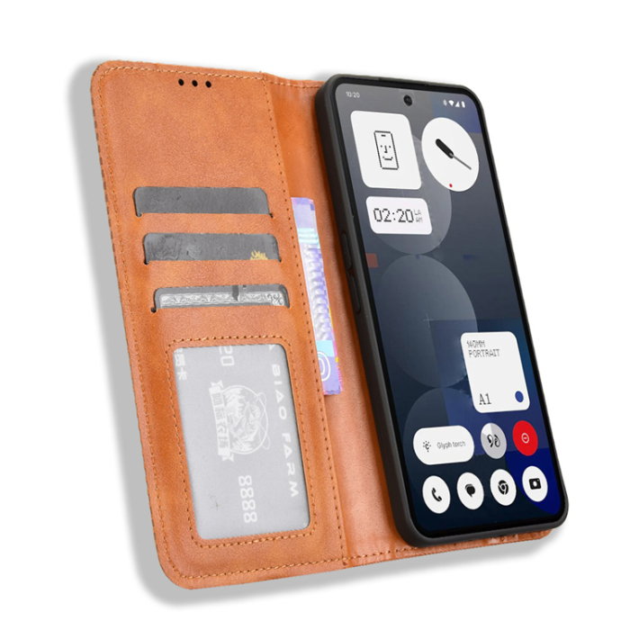 A-One Brand - Nothing Phone (3a) Pro Plånboksfodral Retro Kickstand - Brun