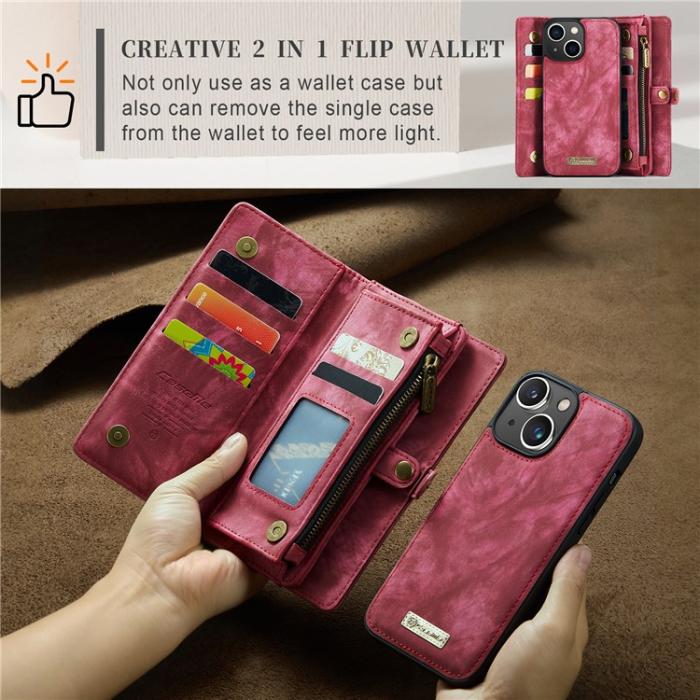 Caseme - CASEME iPhone 15 Plus Plånboksfodral 008 Detachable - Röd