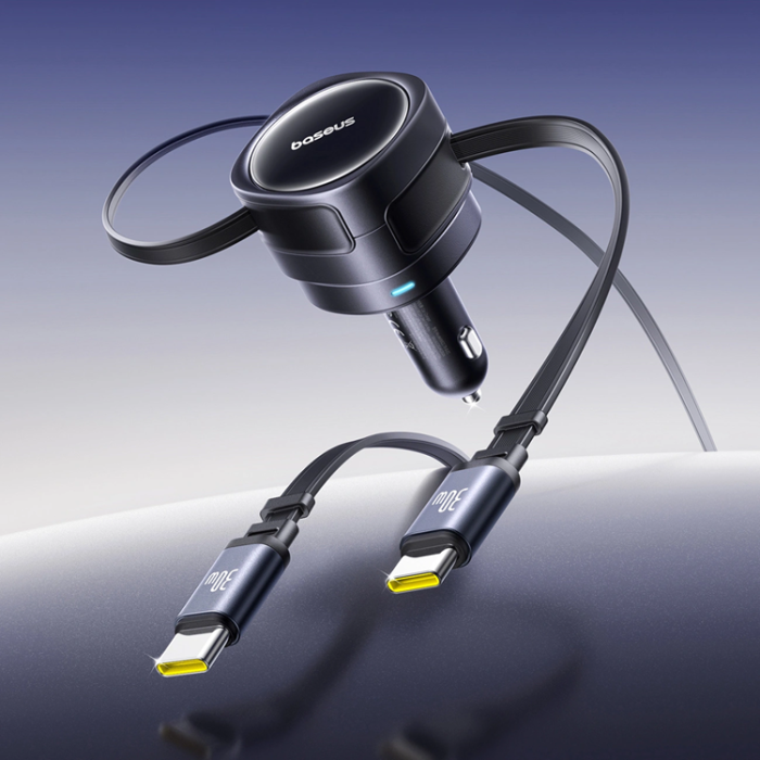 BASEUS - Baseus Billaddare USB-C Till USB-C Kabel Retractable 60W - Svart