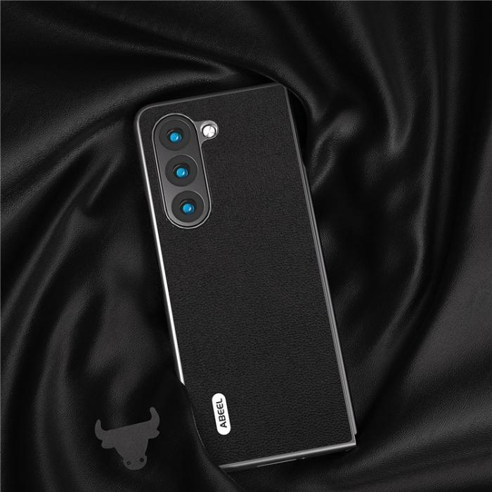 ABEEL - ABEEL Galaxy Z Fold 5 Mobilskal Äkta Cow Läder - Svart