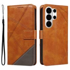 OEM - Samsung Galaxy S26 Ultra Fodral &Auml;kta L&auml;der Geometrisk Design - Brun