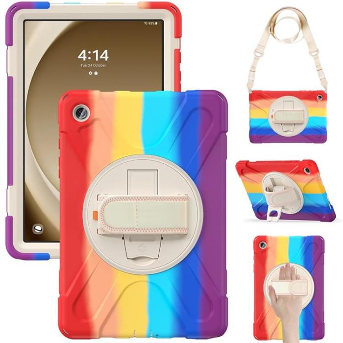 A-One Brand - Galaxy Tab A9 Plus Skal Kickstand Handrem Med Axelrem - Färgglad Röd