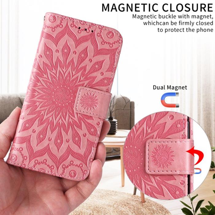 OEM - Samsung Galaxy S26 Plus Plånboksfodral Konstläder Solrostryck - Rosa