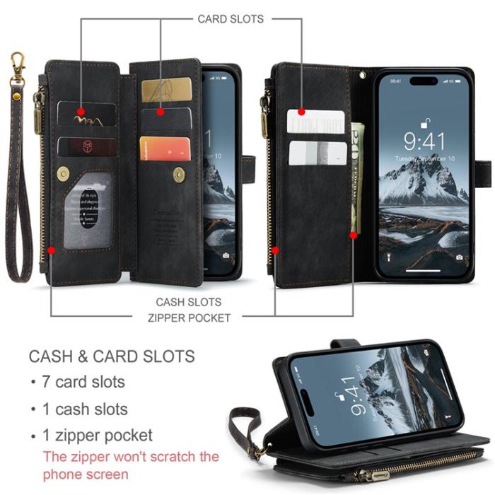 Caseme - CASEME iPhone 15 Pro Max Plånboksfodral C30 Zipper - Svart