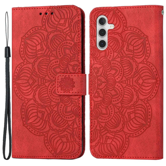A-One Brand - Galaxy A14 5G/4G Plånboksfodral Mandala Flower Imprinted - Röd