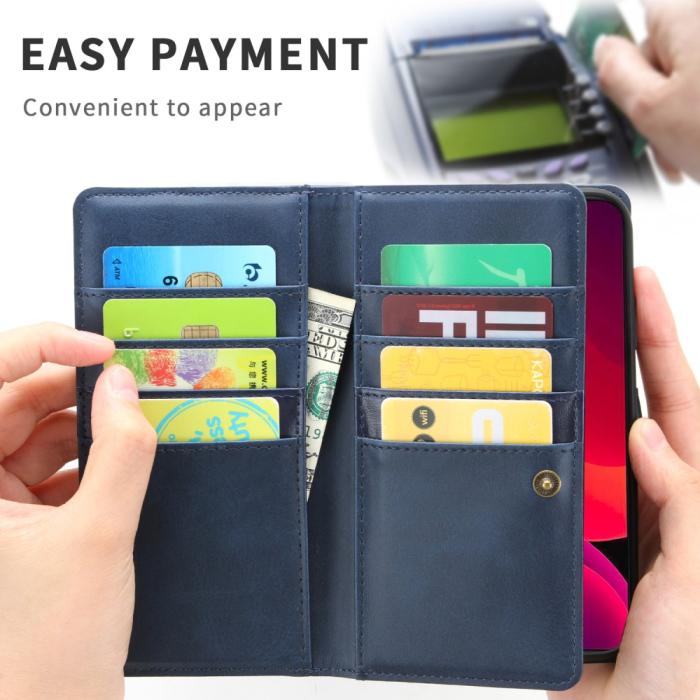 OEM - Multiple Card Slots Äkta Läder Plånboksfodral iPhone 12 Mini - Blå
