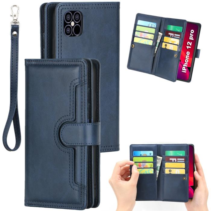 OEM - Multiple Card Slots Äkta Läder Plånboksfodral iPhone 12 Mini - Blå