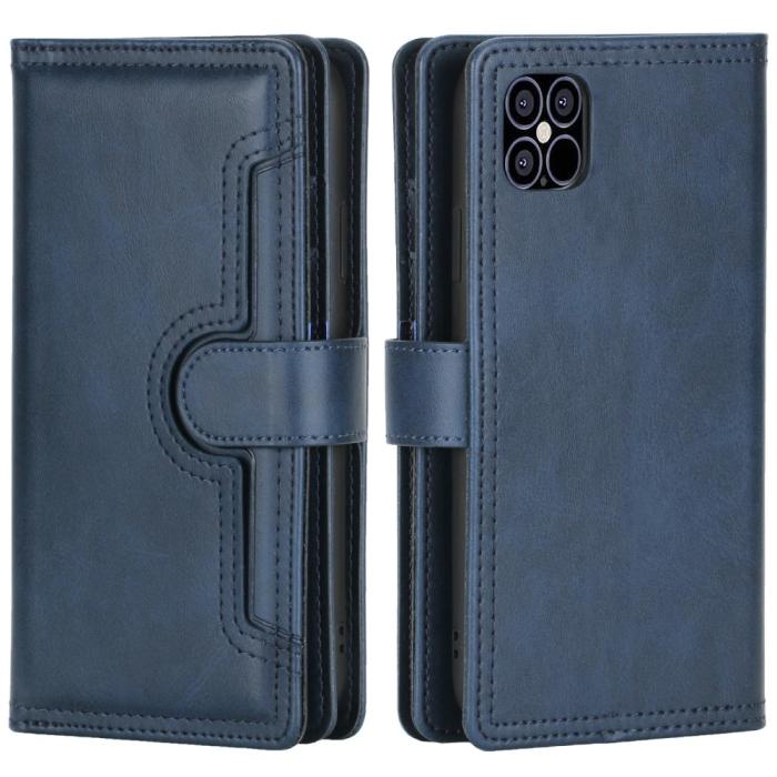 OEM - Multiple Card Slots Äkta Läder Plånboksfodral iPhone 12 Mini - Blå