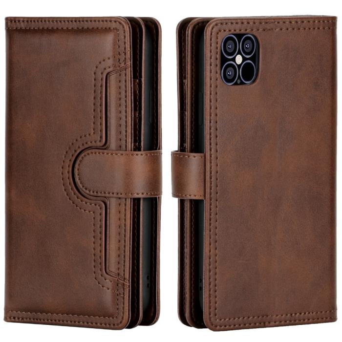 UTGATT1 - Multiple Card Slots Äkta Läder Plånboksfodral iPhone 12 Mini - Coffee