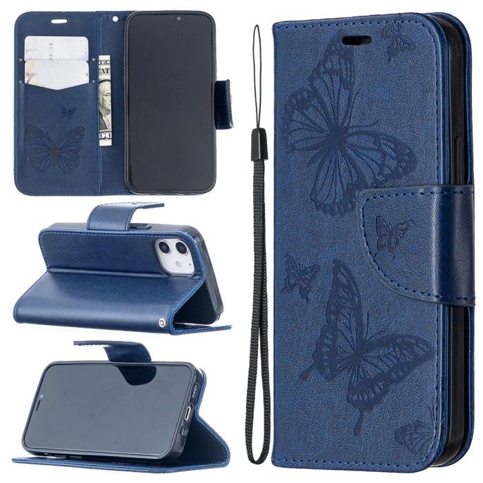 OEM - Imprint Butterfly Plånboksfodral iPhone 12 mini - Blå