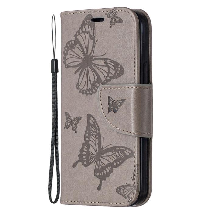 UTGATT1 - Imprint Butterfly Plånboksfodral iPhone 12 mini - Grå