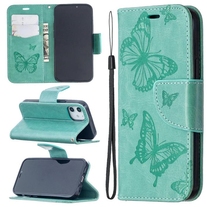 OEM - Imprint Butterfly Plånboksfodral iPhone 12 mini - Grön