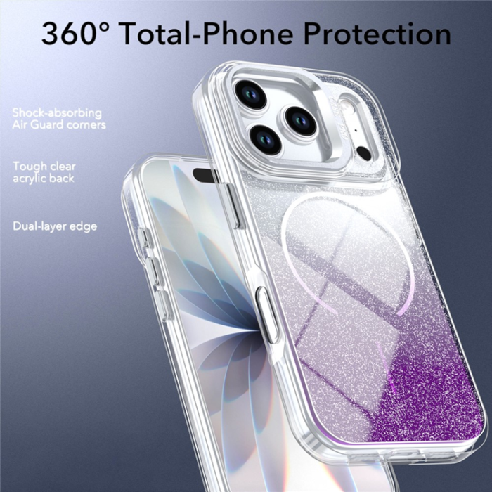 A-One Brand - Mobilskal till iPhone 17 Pro MagSafe Shockproof Glitter Gradient - Lila