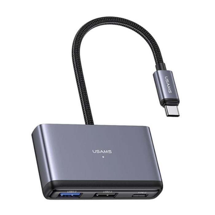 USAMS - USAMS 5in1 Adapter Hubb USB-C, 2xUSB-A, TF, SD - Grå