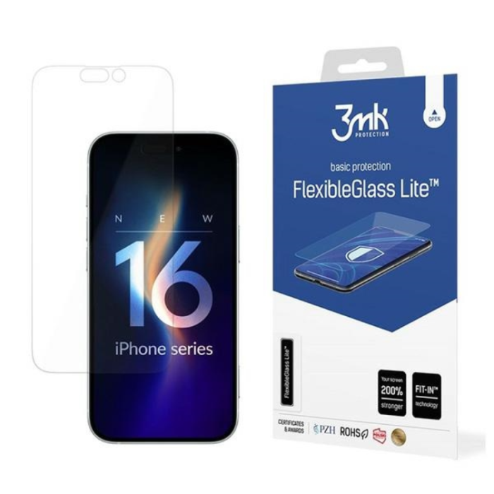 3MK - 3MK iPhone 16 Hybrid Okrossbart Glas FlexibleGlass Lite