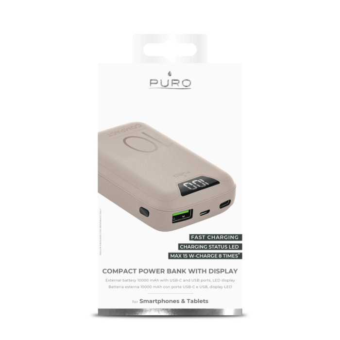 UTGATT1 - Puro - Powerbank 10000 mAh Display USB-A+USB-C 15W - Rosa