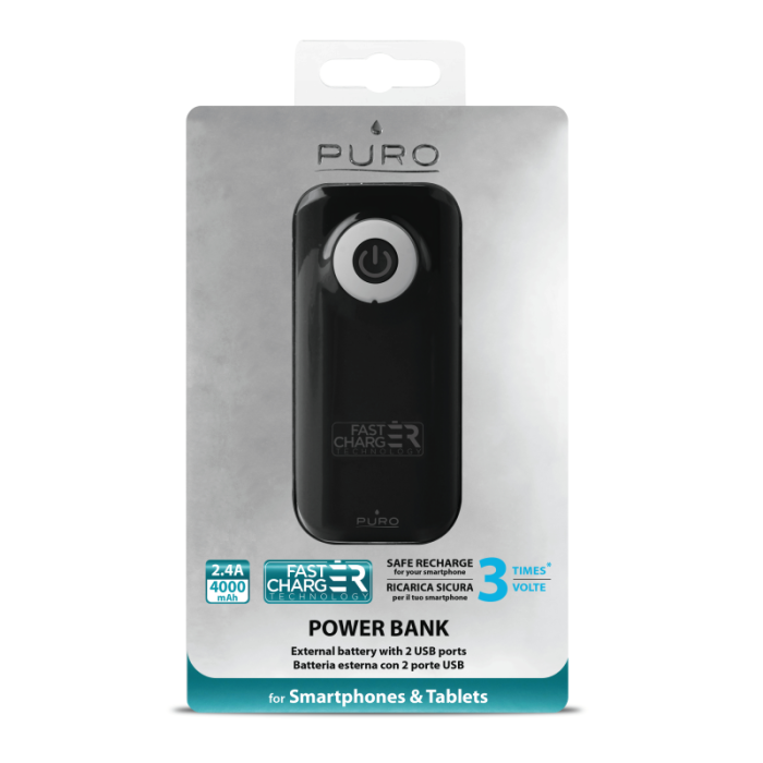 UTGATT1 - Puro - Universal Fast Charger Powerbank, 4000 mAh - Svart