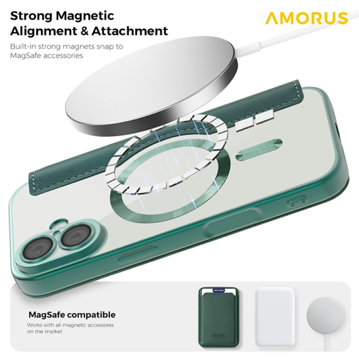 Amorus - AMORUS iPhone 17 Plånboksfodral MagSafe RFID Blocking - Grön