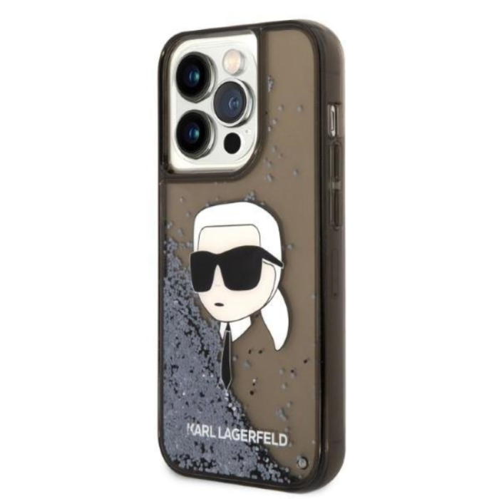 KARL LAGERFELD - Karl Lagerfeld iPhone 14 Pro Skal Liquid Glitter Head - Svart