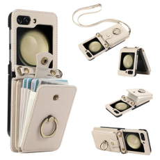 A-One Brand - Galaxy Z Flip7 Plånboksfodral Ring Kickstand med Lång rem - Beige