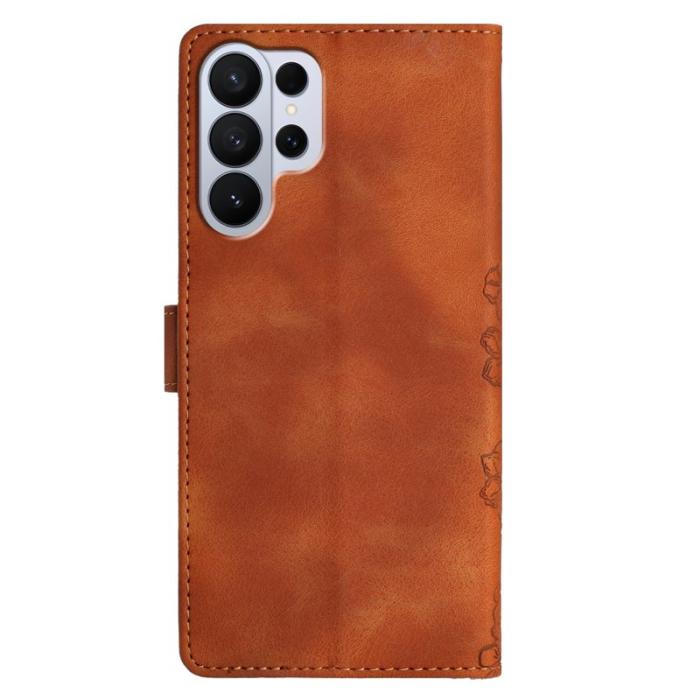 OEM - Mobilskal till Samsung Galaxy S26 Ultra Butterfly Blomma Mönster Konstläder Brun