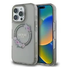 Guess - Guess iPhone 16 Pro Mobilskal MagSafe IML Flowers Wreath - Svart