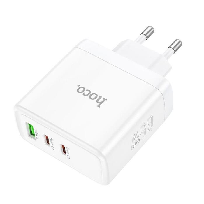 Hoco - Hoco Väggladdare 2 x Type C + USB A 65W GaN - Vit