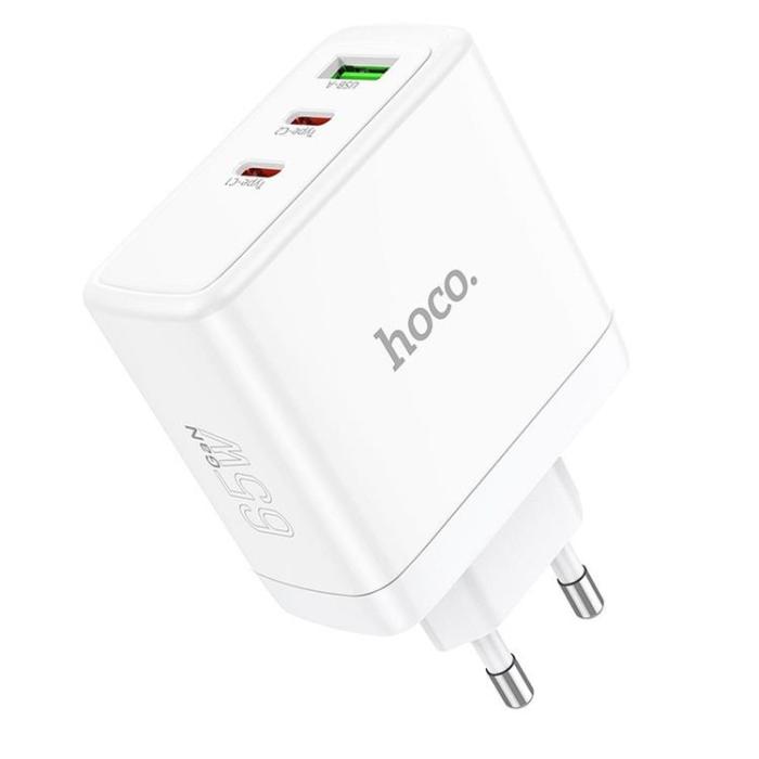Hoco - Hoco Väggladdare 2 x Type C + USB A 65W GaN - Vit