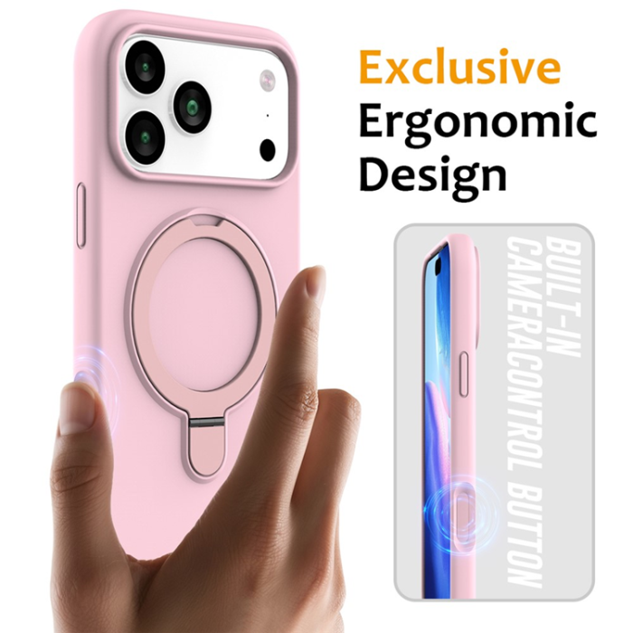 A-One Brand - iPhone 17 Pro Mobiskal MagSafe Kickstand PC + Silikon - Grårosa