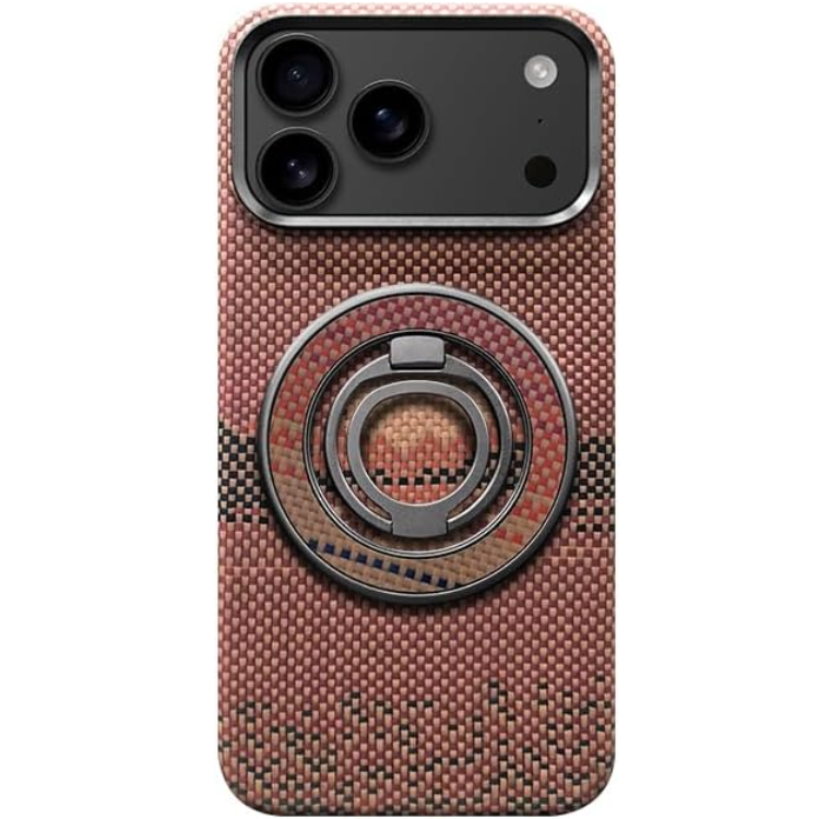 iPhone 17 Pro Max Mobilskal MagSafe Kevlar Metal Ring - Sun Röd | 2353 | AlltMobil