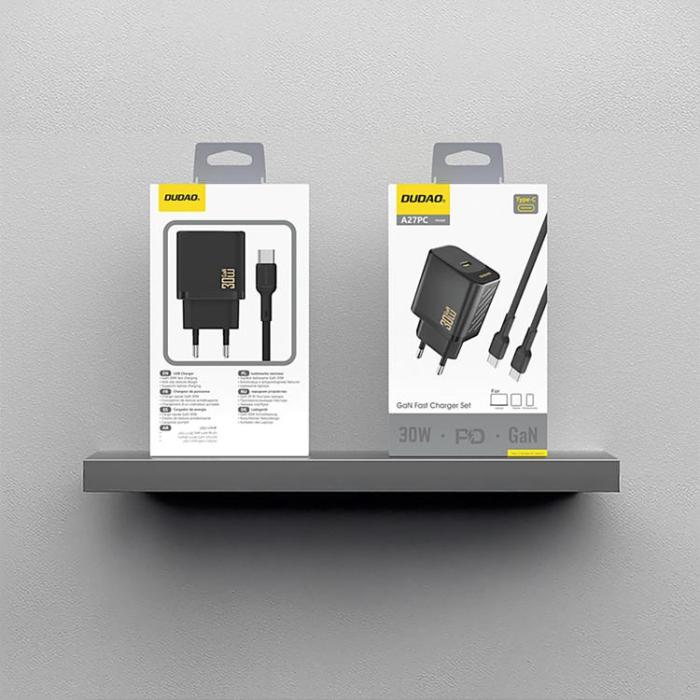 Dudao - Dudao Snabbladdare USB-C PD 30W GaN med USB-C Kabel A27PCEU - Svart