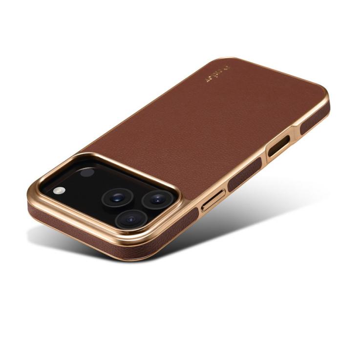 DENIOR - DENIOR Mobilskal till iPhone 17 Pro Äkta Läder Belagt PC + TPU - Brun
