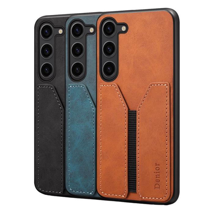 DENIOR - DENIOR Samsung Galaxy S25 Fodral Elastisk Kortficka KonstLäder Blå