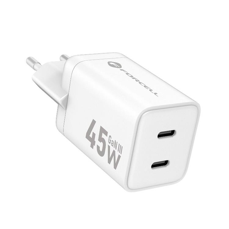 Forcell GaN III Snabbladdare 45W 2x USB-C PD QC Mini - Vit | 505295 | AlltMobil