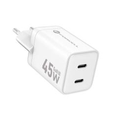 Forcell - Forcell GaN III Snabbladdare 45W 2x USB-C PD QC Mini - Vit
