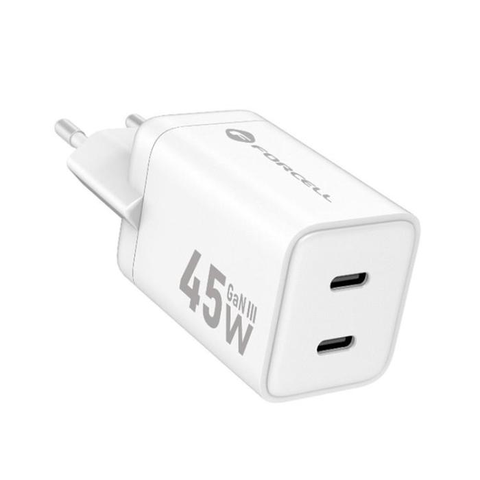 Forcell - Forcell GaN III Snabbladdare 45W 2x USB-C PD QC Mini - Vit