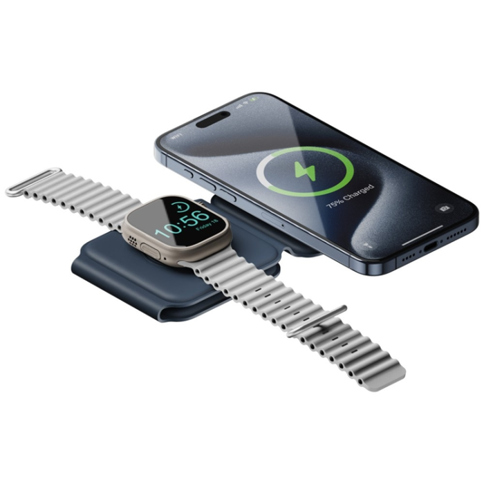 ENERGEA - Energea 3in1 MagSafe Trådlös Laddare 15W GoMag Trio Plus - Marinblå