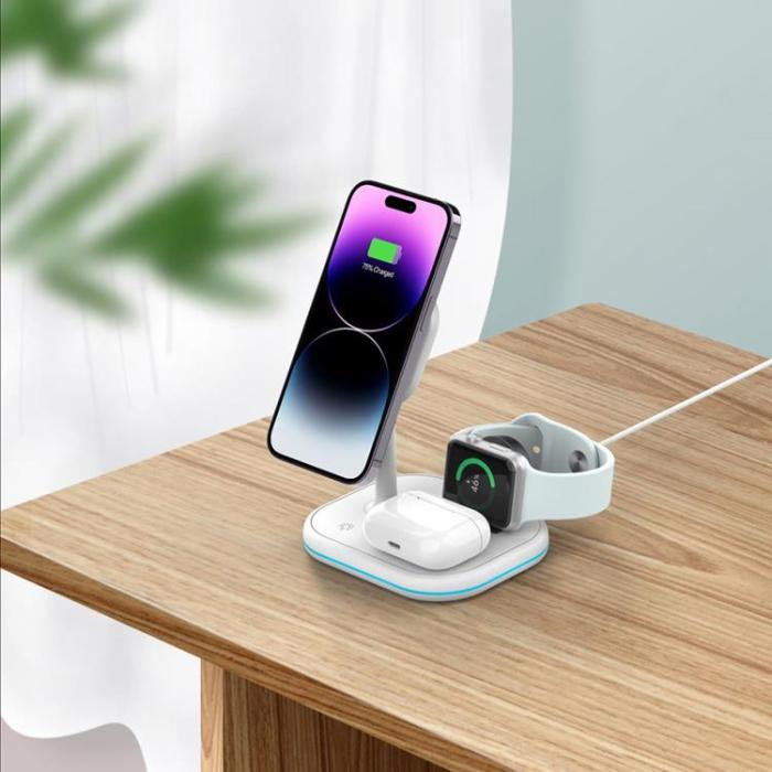 Tech-Protect - Tech-Protect 3-in-1 Trådlös Laddare Magsafe iPhone, Apple Watch, AirPods - Vit